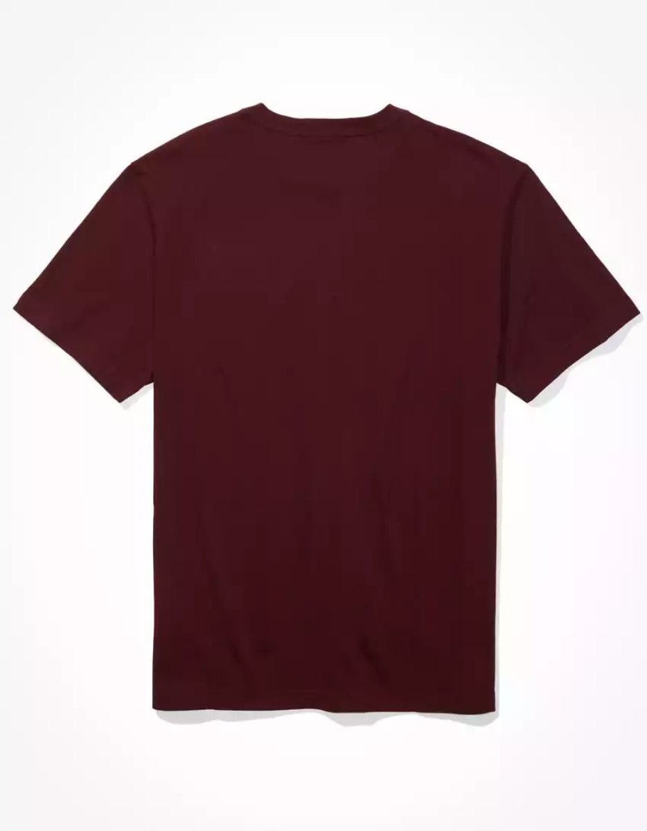 T Shirt Graphique American Eagle AE Super Soft Logo Bordeaux Homme | TPD-62170442